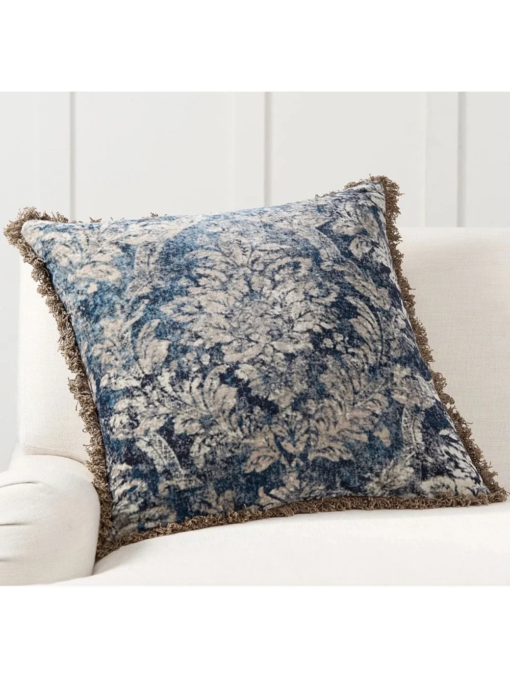 2 Pottery Barn Claudine Velvet Damask Pillow Covers Blue Taupe 24